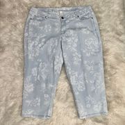 Lane Bryant Blue Floral Mid Rise Stretch Girlfriend Crop Jeans