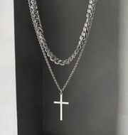 Titanium Steel Layered Cross Pendant Necklace for Men Women, Cross Necklace, Punk Hip Hop Necklace