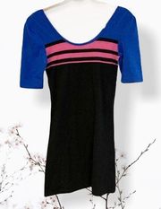 Black pink blue color block fitted bodycon  tunic dress medium