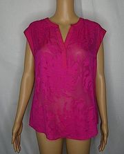 Katherine Barclay Floral Applique Embossed Embroidered Jacquered Blouse Top Pink