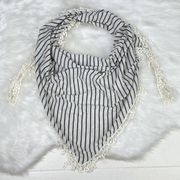 ⚓️ NWOT Oatmeal Black Striped Triangle Bandanna Scarf Lace Fringe Forever 21 OS