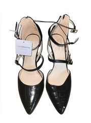 Liz Claiborne Harvey Black Croc Memory Foam Ankle Strap Heel Sandals Size 10 NWT