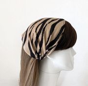 Zebra Wide band - Hair Scarf, Bandana, Wide Hairbands for Women -  Band, Headbands - Stretch Fabric Neutral Nude Black Animal Print
