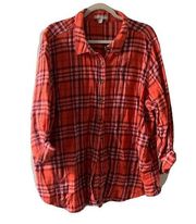 Woman Within Womens Plus Size 2X 26 28 Multicolor Plaid Button Up Blouse Top