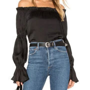 Superdown Tina Off Shoulder Frill Blouse Puff Sleeve