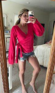 NWT Red/Pink Woven Wrap Top