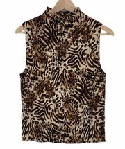 Impressions Leopard Print Accordion Crinkle Stretch Sleeveless Shirt Large