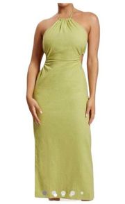 Meshki Athena Cut Out Halter Midi Dress Linen Apple Green Womens Size XS