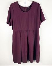 LANE BRYANT Burgundy Fit & Flare Short Sleeve Pleated Pocket Dress, Size 28