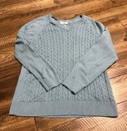 Teal V Neck Cable Knit Sweater