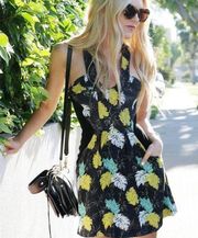 Proenza Schouler floral black yellow blue mini dress 4 halter summer spring