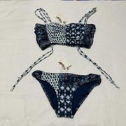 NWT Jessica Simpson Swimwear Set Bikini Bottom / Top Size S Small Blue / White