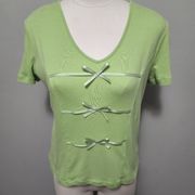 Requirements green gingham bow detail tee size small