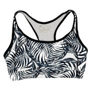 Xersion Palm Leaf Racerback Athletic Sports Bra Black and White