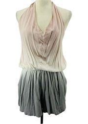 Young Fabulous and Broke Womens Pink Grey Ombre Romper Tie Halter Small