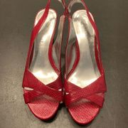 Etienne Aigner Women's Crisscross Strap Texture Red Sling Back Wedge Sandals 6.5