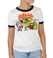 Nickelodeon Women's Graphic Ringer Crewneck T-Shirt Small 90s Cartoons