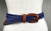 Vintage Braided Belt Womens Medium Ruff Hewn Blue Brown Leather Adjustable