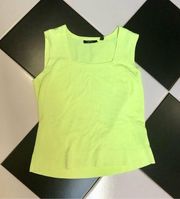 Vintage 90s Y2K  Neon Bright Yellow Sleeveless Blouse Scoop Neckline L