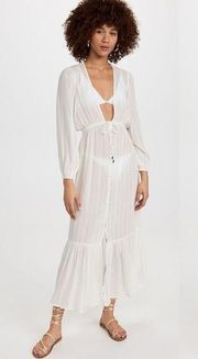 MINKPINK Lani Maxi Kimono Dress White XS Cover Up Beach Bohemian Sheer Ethereal