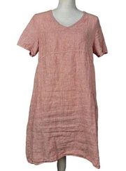 Flax Dress Size P (4-6) 100% Linen A Line Red Short Sleeve Lagenlook Minimalist