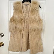 Guess Tan Faux Fur Knit Open Front Sweater Vest Size Small