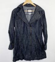 Live a Little Dark Wash Denim Zip Up Medium Length Jacket Womens Size Medium M