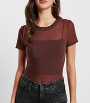 Fitted Crew Neck Mesh Cropped Tee - M