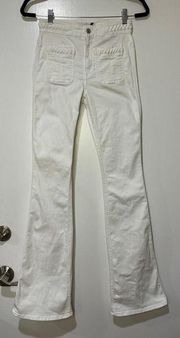 7 For All Mankind White High Waisted Flared Jeans Braided Waist Size 24 Stretchy