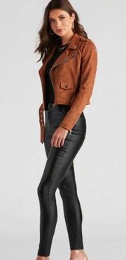 Faux Leather Belted Moto Jacket