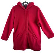 Denim & Co. NWOT Long Red Fleece Hooded Fleece Lined Full Zip Jacket Size M