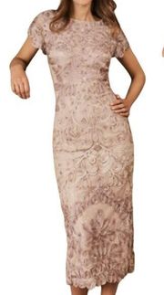 BHLDN Santiago Midi Dress Soutache Lace Overlay Pink Sand Cream Womens size 8