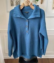 Ann Taylor Blue Half Button Sweater Collar Turtleneck XL