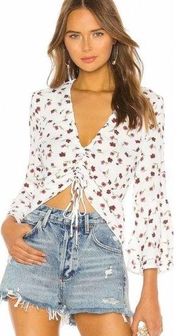 Flynn Skye Kirsty Ruched Tie Front Top in Dream Lover Floral Print Size Small