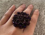 Handmade Purple Seed beaded Flower Ring size 6