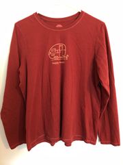 “Happy Camper” Long Sleeve Burgundy Tshirt Size L
