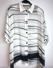 MaxMara Ivory Black and White Silky Boxy Blouse