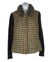 CAbi Women's Houndstooth Faux Fur Sweater Jacket Size 6