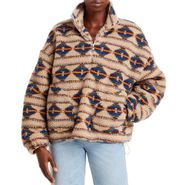 Aqua Aztec Pullover Womens Brown Warm Faux Fur Coat Outerwear Size Medium