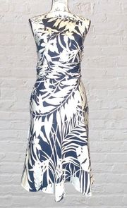 Sz 0 Silk Halter Floral Knee Length Dress Backless Ivory Navy Cruise