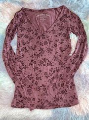 Aeropostale  Pink Floral V Neck Long Sleeve