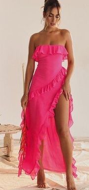 HOUSE OF CB 'Sarina' Fuchsia Ruffle Maxi Dress NWOT size L