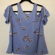 Dina Be Cold Shoulder Floral Blue Top