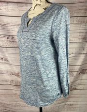 T by Talbots Tee Shirt Womens Sp Split Neck Long Roll Tab Slv Cotton Blend Blue