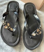 BCBGeneration Flip Flops with Bling in Black Opaque Jelly. NWT