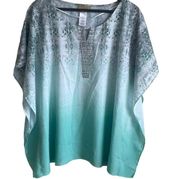 Valerie Stevens Blouse Women Medium Split V-Neck Kaftan Sleeve Gems Flowy