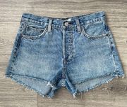 Aritzia Denim Forum The Ex Boyfriend Micro Short High Rise Raw Hem Blue 24 Waist