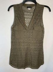 Venus Women's Fully Open Lace Sleeveless Flap Pocket Blouse Olive Small