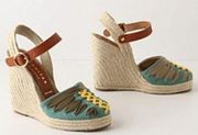 Paloma Barcelo Teal Shoelace Wedge Espadrilles Size 9
