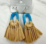 Chico's Blue and Straw Hoop Gold Tone Earrings Pierced Pair